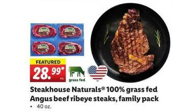 Lidl Steakhouse Naturals 100% Grass Fed Angus Beef Ribeye Steaks Family Pack offer