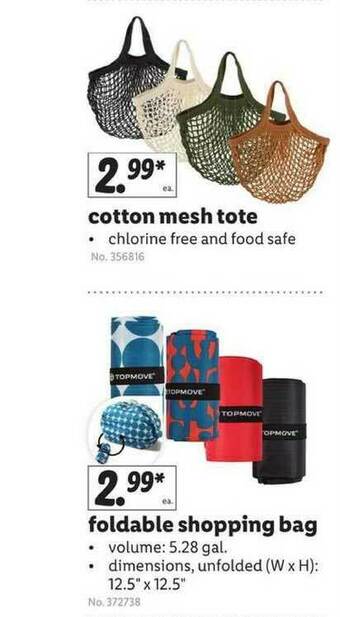 Lidl Cotton Mesh Tote Foldable Shopping Bag offer