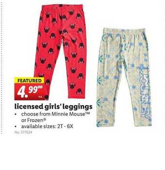 Lidl Lincensed Girl's Leggings offer
