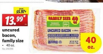 Lidl Uncured Bacon Family Size offer
