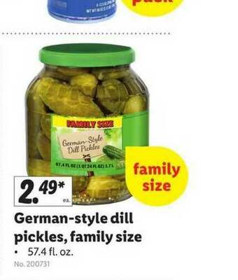 Lidl German-style Dill Pickles, Family Size offer