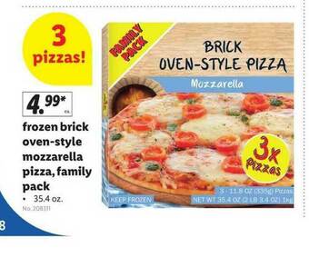 Lidl Frozen Brick Oven-Style Mozzarella Pizza, Family Pack offer