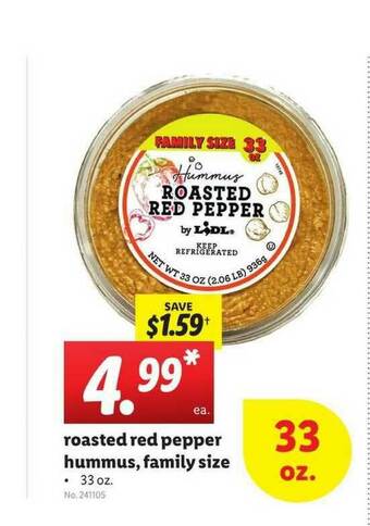Lidl Roasted Red Pepper Hummus, Family Size offer