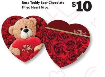 Family Dollar Rose teddy bear chocolate filled heart offer