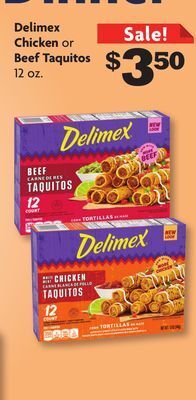 Family Dollar Delimex chicken or beef taquitos offer