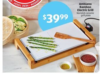 Aldi Ambiano bamboo electric grill nonstick ceramic grill plate offer