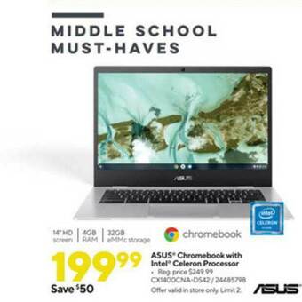 Staples Asus Chromebook With Intel Celeron Processor offer