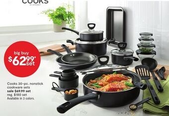 JC Penney Cooks 30-pc. nonstick cookware sets offer