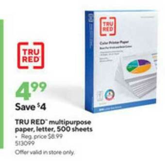 Staples Tru Red Multipurpose Paper Letter 500 Sheets offer