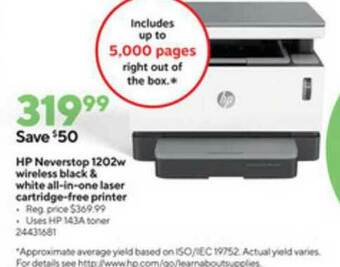 Staples Hp Neverstop 1202w Wireless Black & White All-in-one Laser Cartridge-free Printer offer