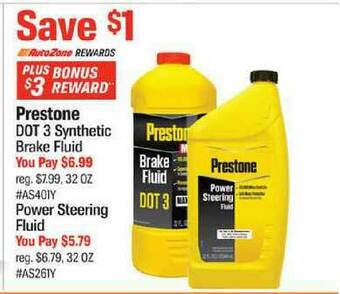Prestone DOT 3 Synthetic Brake Fluid Or Power Steering Fluid