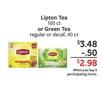 Fareway Lipton Tea 100 Ct Or Green Tea Regular Or Decaf 40 Ct offer