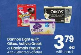 Safeway Dannon Light & Fit, Oikos, Activia Greek Or Danimals Yogurt offer