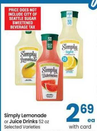 Safeway Simply Lemonade Or Juice Drinks 52 Oz offer
