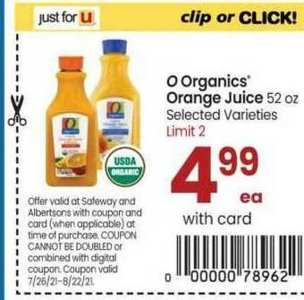 Safeway O Organics® Orange Juice 52 Oz offer