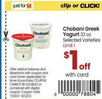 Safeway Chobani Greek Yogurt 32 Oz offer