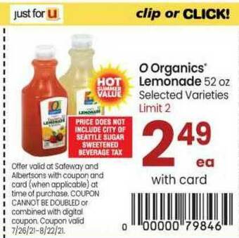 Safeway O Organics® Lemonade 52 Oz offer