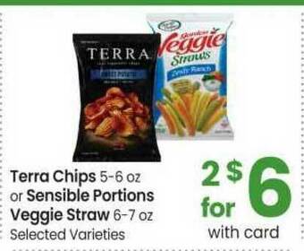 Safeway Terra Chips 5-6 Oz Or Sensible Portions Veggie Straw 6-7 Oz offer