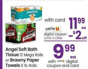 Safeway Angel Soft Bath Tissue 12 Mega Rolls Or Brawny Paper Towels 6 XL Rolls offer