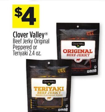 Dollar General Clover valley® beef jerky original peppered or teriyaki offer