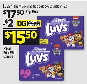 Dollar General Luvs® family box diapers offer