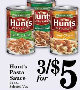 Harvest Foods Hunt's pasta sauce offer