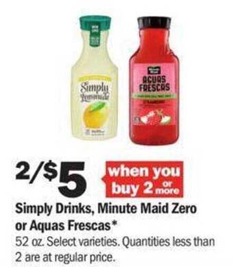 Meijer Simply drinks, minute maid zero or aquas frescas offer