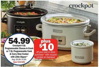 Meijer Crockpot 6 qt. programmable choose-a-crock or 7 qt. programmable cook & carry slow cooker with little dipper offer