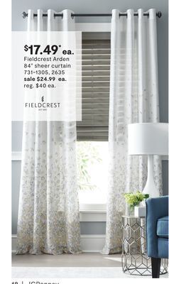 JC Penney Fieldcrest arden 84" sheer curtain offer