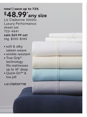 JC Penney Liz claiborne 1000tc luxury performance sheet set offer