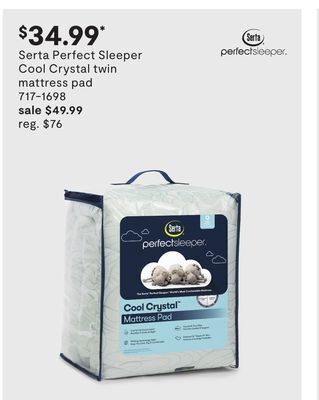 JC Penney Serta perfect sleeper cool crystal twin mattress pad offer