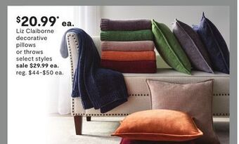 JC Penney Liz claiborne decorative pillows or throws offer
