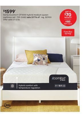 JC Penney Serta icomfort cf1000 hybrid medium queen mattress set offer