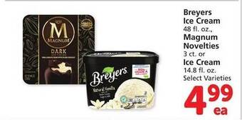 Vons Breyers ice cream, magnum novelties or ice cream offer
