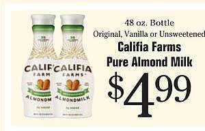 Morton Williams Califia farms pure almond milk offer