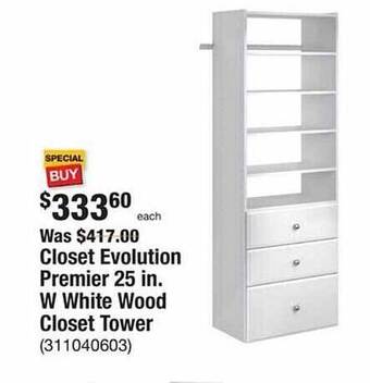 The Home Depot Closet evolution premier 25 in. w white wood closet tower offer