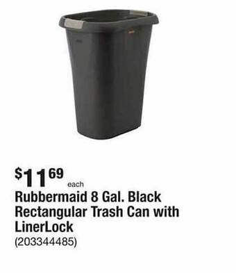 The Home Depot Rubbermaid 8 gal. black rectangular trash can with linerlock offer