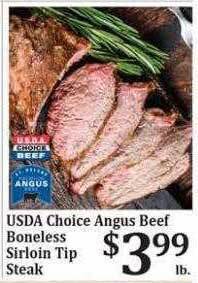 Rosauers Usda choice angus beef boneless sirloin tip steak offer