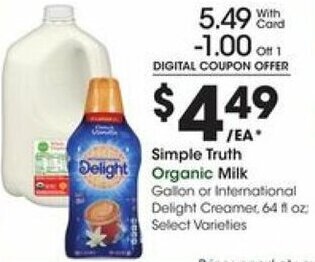 Kroger Simple Truth Organic Milk offer