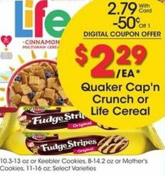 Kroger Quaker Cap'n Crunch or Life Cereal offer