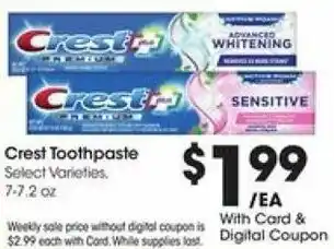 Kroger Crest Toothpaste 7-7.2 oz offer