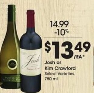 Kroger Josh or Kim Crawford 750ml offer