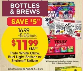 Kroger Truly, White Claw, Bud Light Seltzer or Smirnoff Seltzer offer