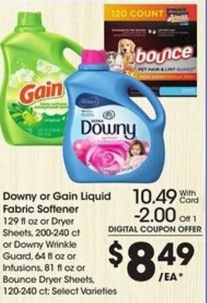 Kroger Downy or Gain Liquid Fabric Softener offer
