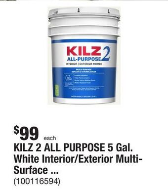 The Home Depot Kilz 2 all purpose 5 gal. white interior/exterior multi-surface primer, sealer, and stain blocker offer