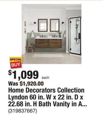 The Home Depot Home decorators collection lyndon 60 in. w x 22 in. d x 22.68 in. h bath vanity in almond latte with white cultured marble to offer