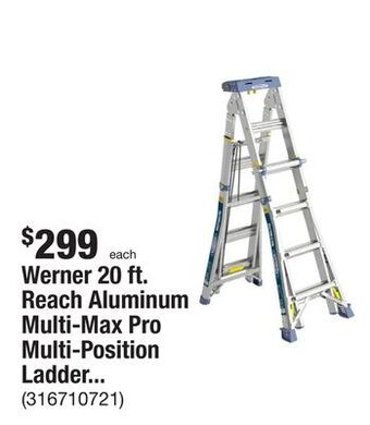 The Home Depot Werner 20 ft. reach aluminum multi-max pro multi-position ladder, 375 lbs. load capacity type iaa duty rating offer