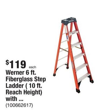 The Home Depot Werner 6 ft. fiberglass step ladder ( 10 ft. reach height) with 300 lb. load capacity type ia duty rating offer