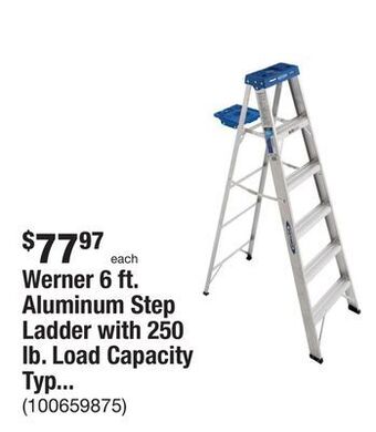The Home Depot Werner 6 ft. aluminum step ladder with 250 lb. load capacity type i duty rating offer