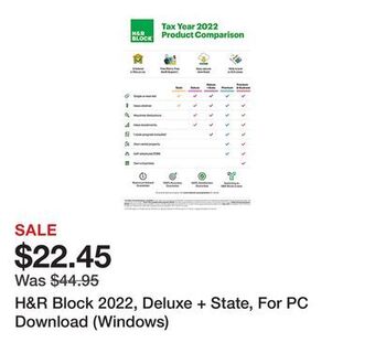 Office Depot H&r block 2022, deluxe + state, for pc download (windows) offer
